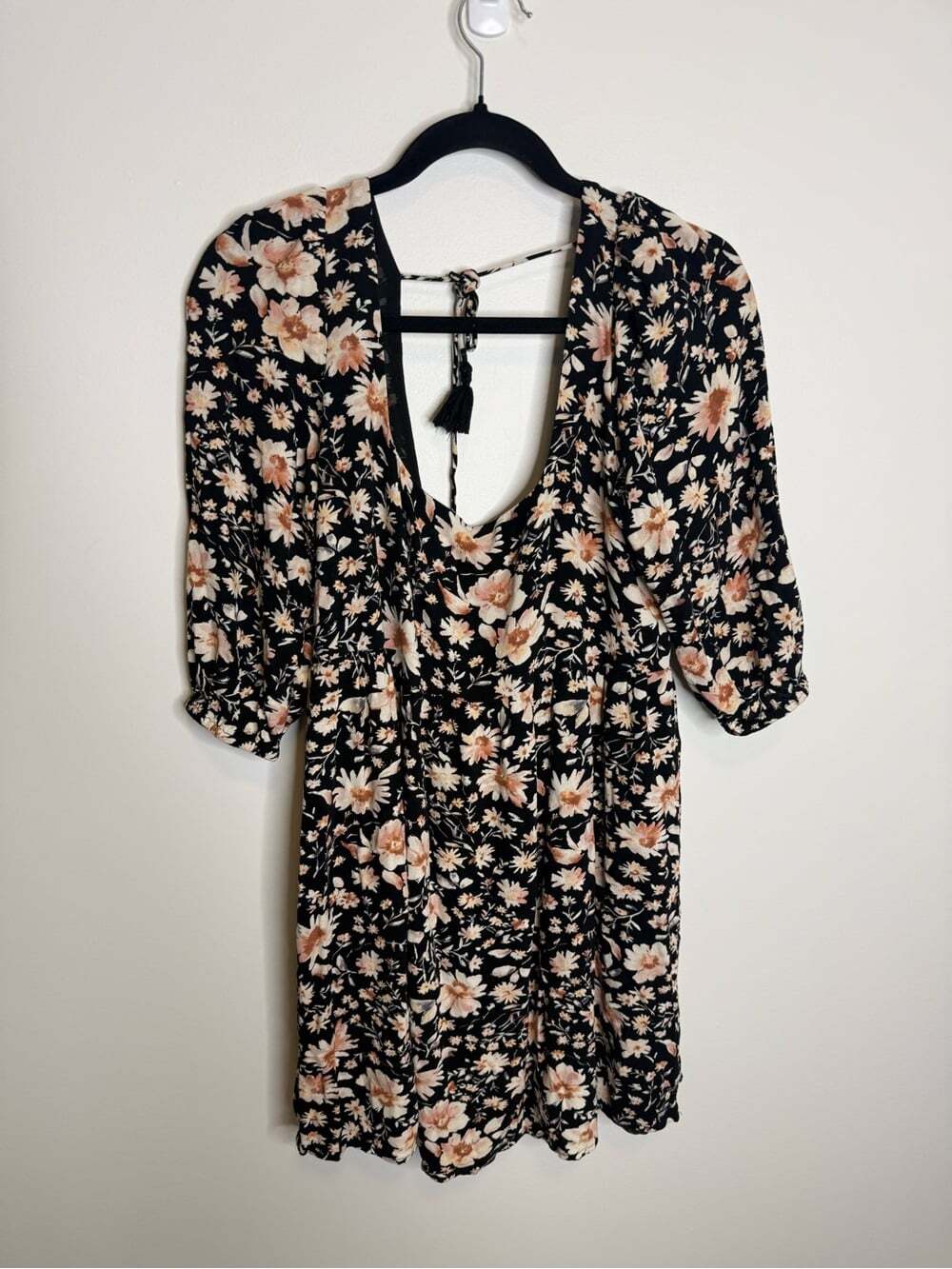 American Eagle Outfitters Black Floral Mini Dress with Peach Accents size medium
